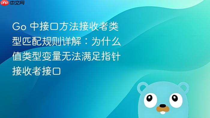 Go 中接口方法接收者类型匹配规则详解:为什么值类型变量无法满足指针接收者接口