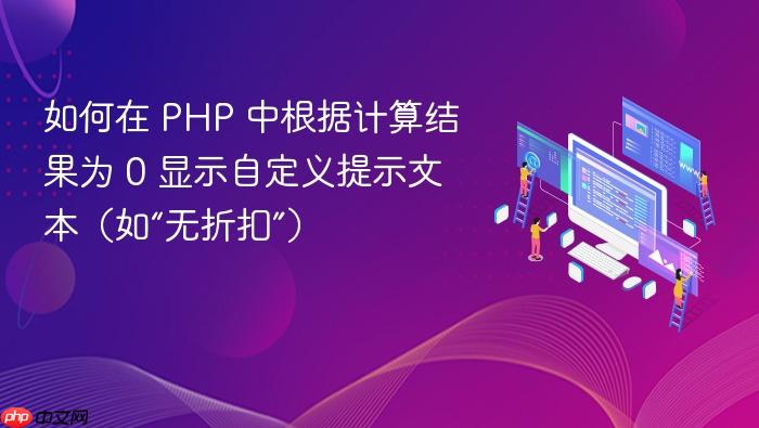 如何在 PHP 中根据计算结果为 0 显示自定义提示文本(如“无折扣”)