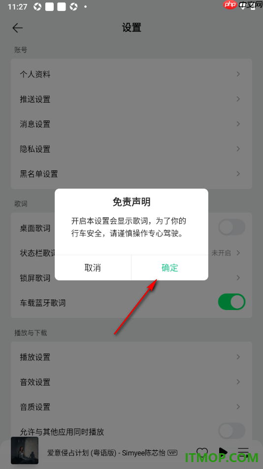 qq音乐手机版设置启用车载蓝牙歌词功能的方法