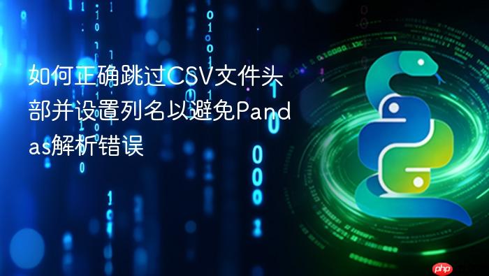 如何正确跳过CSV文件头部并设置列名以避免Pandas解析错误