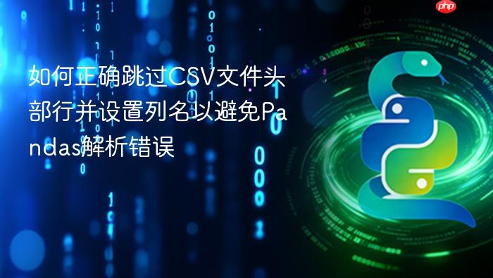 如何正确跳过CSV文件头部行并设置列名以避免Pandas解析错误