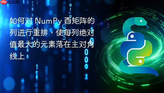 如何对 NumPy 酉矩阵的列进行重排,使每列绝对值最大的元素落在主对角线上