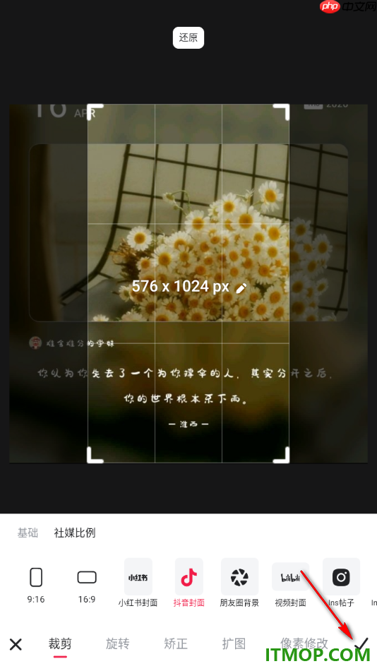 美图秀秀手机版设置将图片裁剪为抖音封面大小的方法