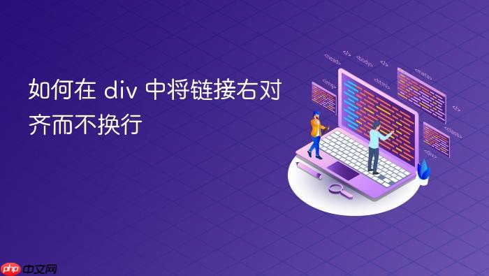 如何在 div 中将链接右对齐而不换行