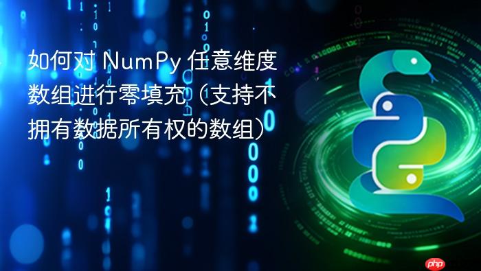 如何对 NumPy 任意维度数组进行零填充（支持不拥有数据所有权的数组）

