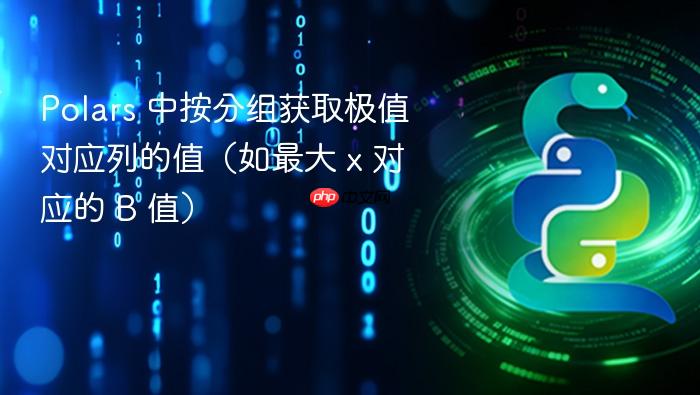 Polars 中按分组获取极值对应列的值(如最大 x 对应的 B 值)