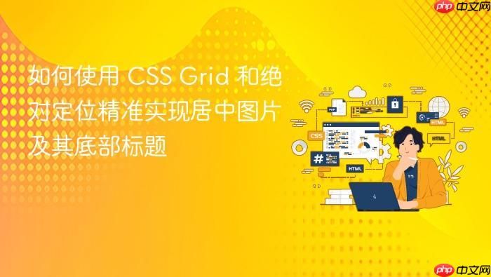 如何使用 CSS Grid 和绝对定位精准实现居中图片及其底部标题