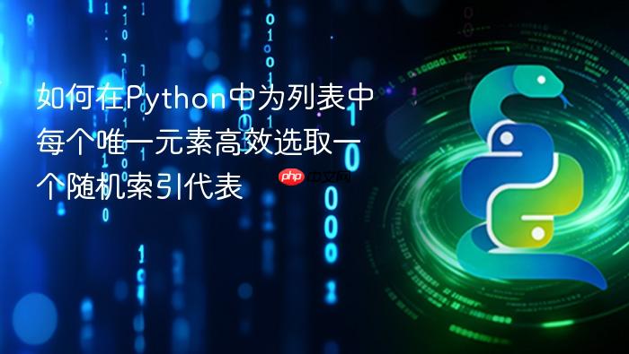 如何在Python中为列表中每个唯一元素高效选取一个随机索引代表