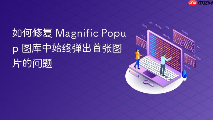 如何修复 Magnific Popup 图库中始终弹出首张图片的问题