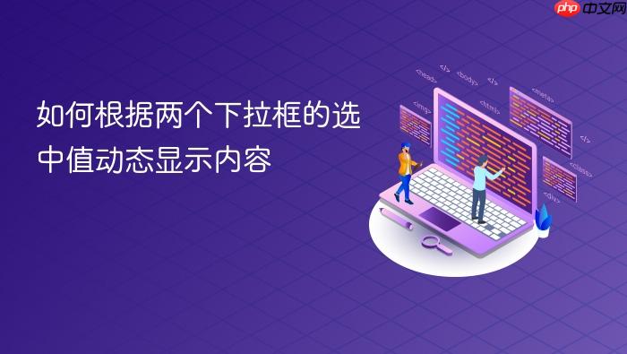 如何根据两个下拉框的选中值动态显示内容