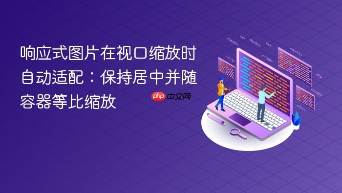 响应式图片在视口缩放时自动适配:保持居中并随容器等比缩放