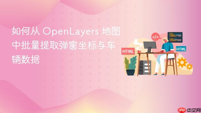 如何从 OpenLayers 地图中批量提取弹窗坐标与车辆数据
