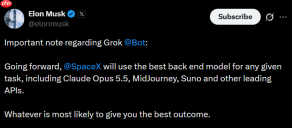 马斯克：Grok Bot不再只认自研模型，按任务择优调用Claude、Midjourney和Suno