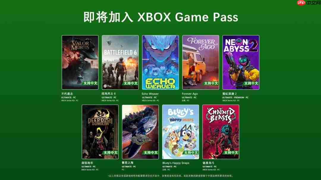 Game Pass十月上旬新增游戏公开 《战地6》领衔
