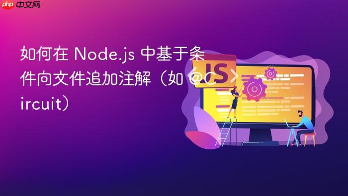 如何在 Node.js 中基于条件向文件追加注解（如 @Circuit）
