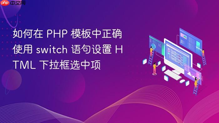 如何在 PHP 模板中正确使用 switch 语句设置 HTML 下拉框选中项
