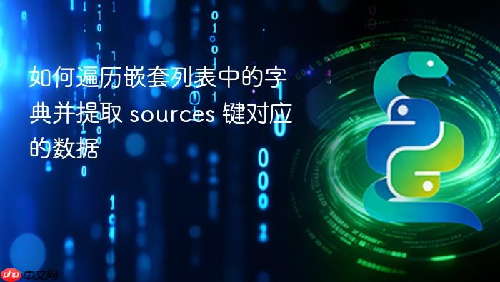 如何遍历嵌套列表中的字典并提取 sources 键对应的数据