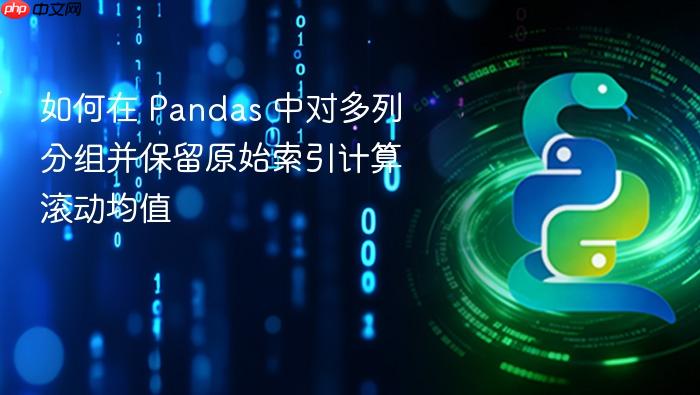 如何在 Pandas 中对多列分组并保留原始索引计算滚动均值