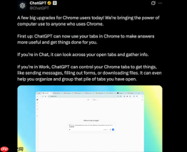 OpenAI发布ChatGPT扩展程序重大升级，支持跨标签页上下文读取与自动化操作