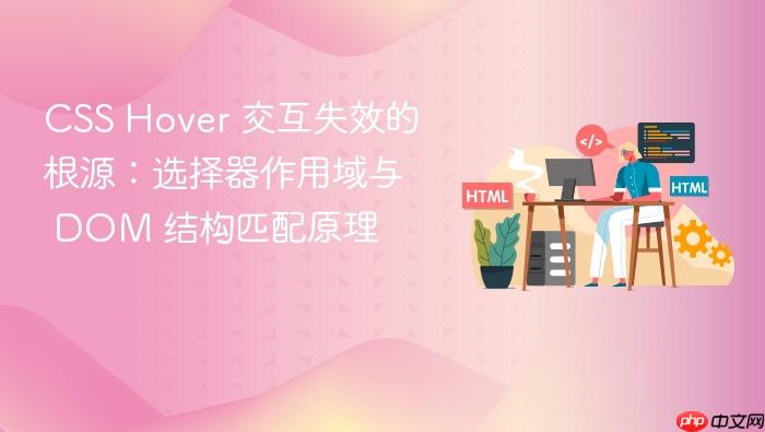 CSS Hover 交互失效的根源:选择器作用域与 DOM 结构匹配原理