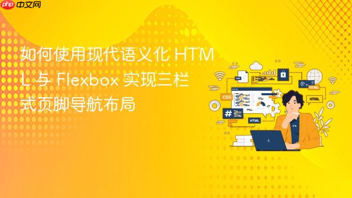 如何使用现代语义化 HTML 与 Flexbox 实现三栏式页脚导航布局