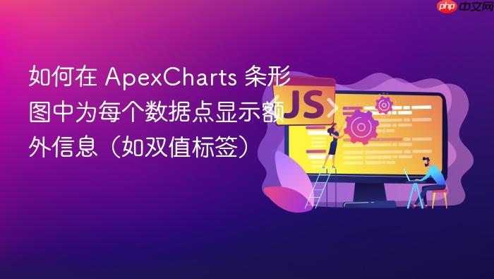 如何在 ApexCharts 条形图中为每个数据点显示额外信息(如双值标签)