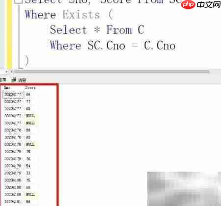 查询C程序设计课程成绩