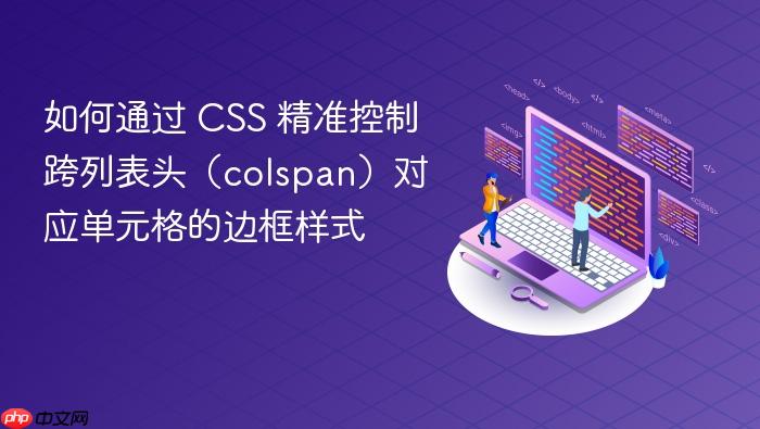 如何通过 CSS 精准控制跨列表头(colspan)对应单元格的边框样式