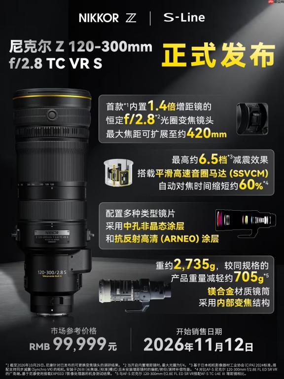 尼克尔 Z 120‑300mm f/2.8 TC VR S正式发布，售价 99,999 元