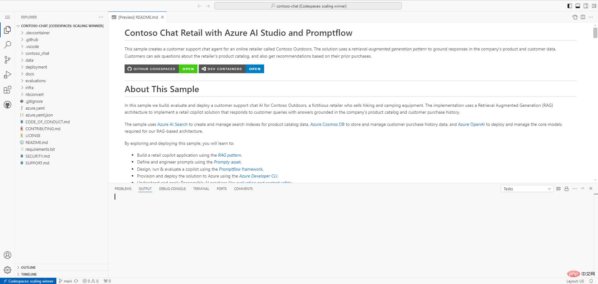 Contoso-chat Azure 示例 GitHub 存储库用于演示