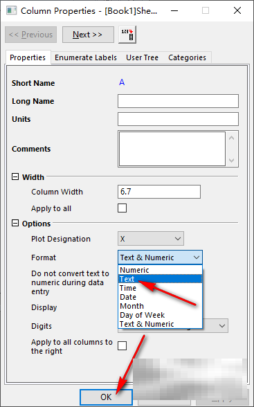 origin将数字格式变为文本格式的方法