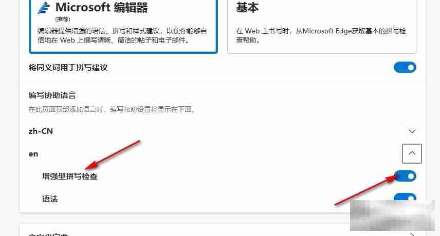 Edge浏览器开启增强型拼写检查功能的方法