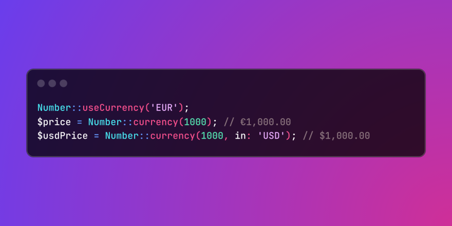 Laravel'增強的數字助手的貨幣格式