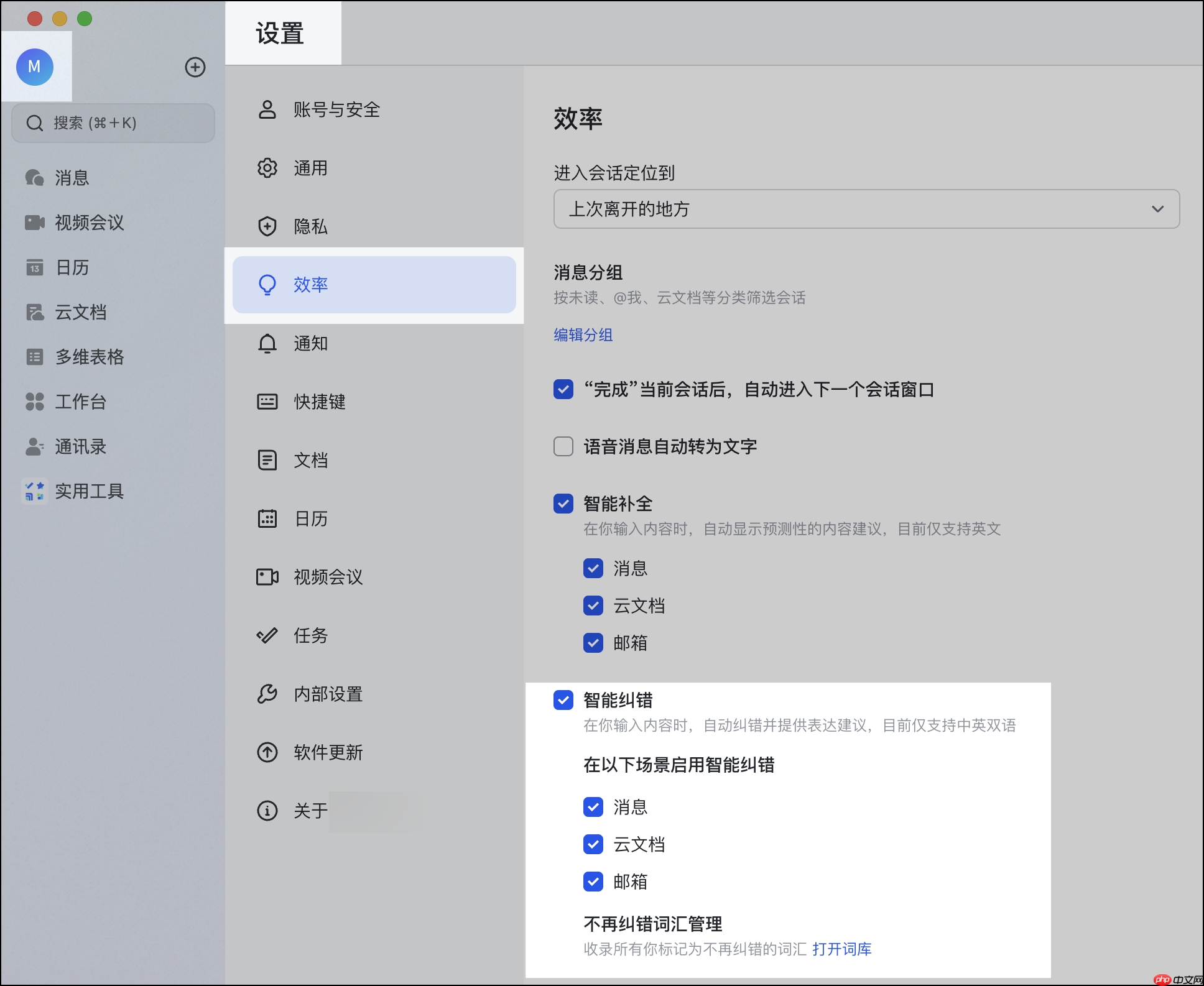 Lark智能纠错怎么设置