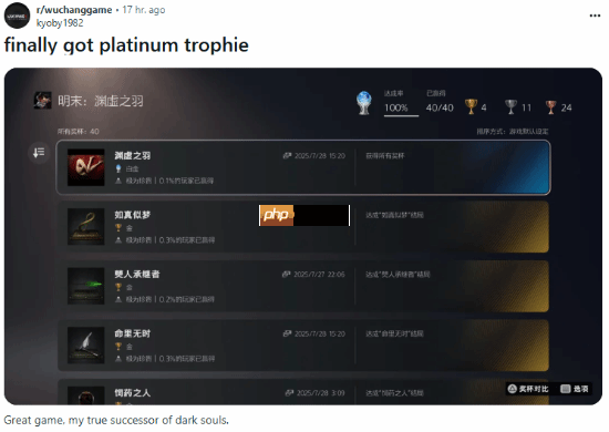 《明末渊虚之羽》发售仅5天 已有2.8%的玩家获得白金杯!