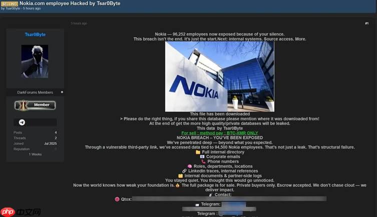 公司史上最严重数据泄露事件,诺基亚 9.4 万名员工敏感信息遭流出