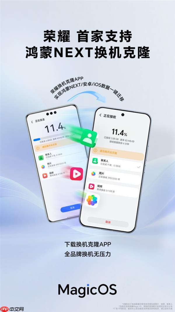 荣耀MagicOS首发支持鸿蒙NEXT换机克隆  开启跨生态互联新时代