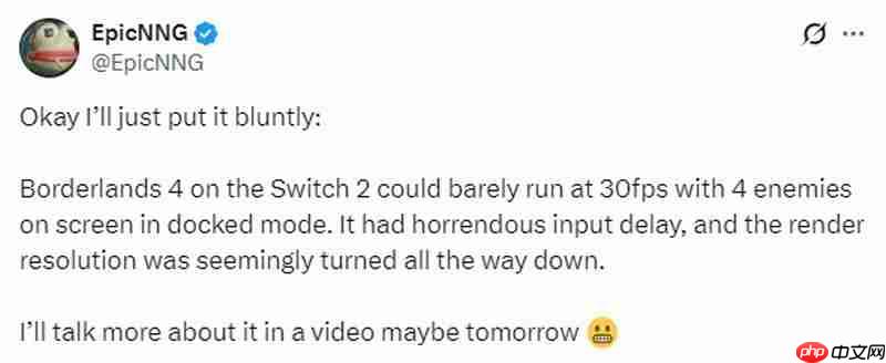 曝《无主之地4》NS2版表现糟糕 主机模式勉强30帧