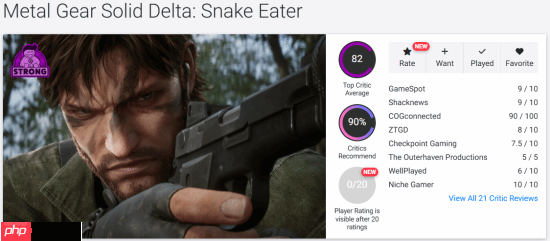 《合金装备3重制版》OC站均分82:原版几乎完美的重制