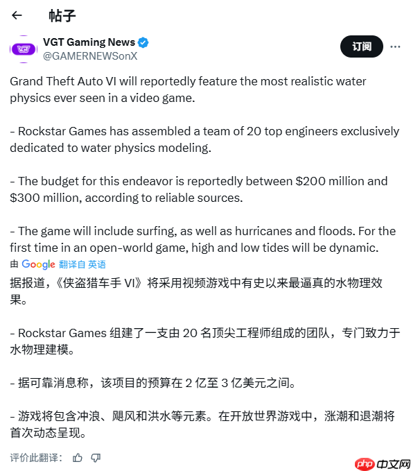 真实模拟!曝《GTA6》仅在水体表现上就花费高达3亿美元!