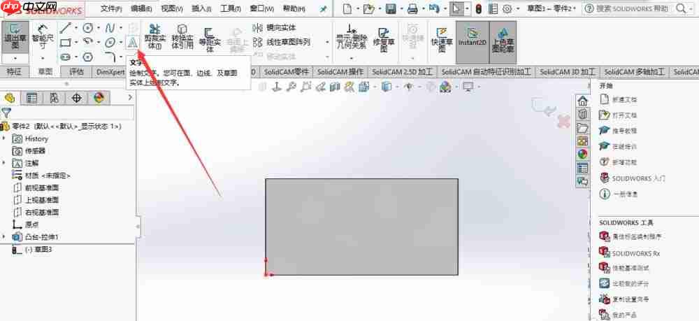 Solidworks怎么在平面上刻字