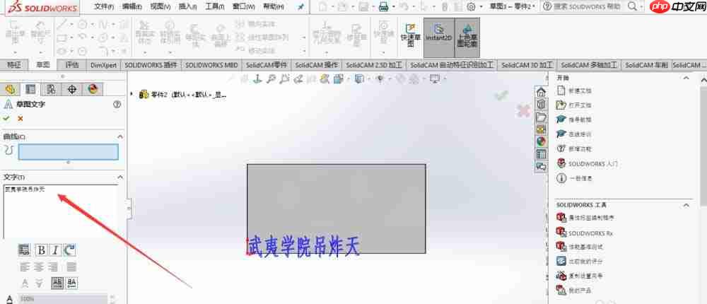 Solidworks怎么在平面上刻字