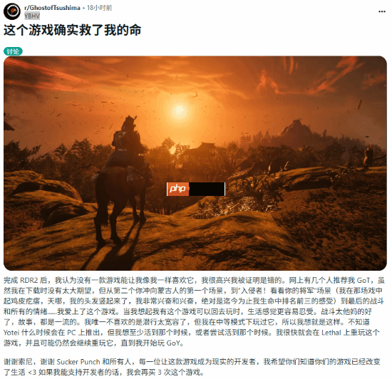 玩家大受震撼后感谢索尼：《对马岛之魂》救了我的命！