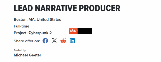 《赛博朋克2077》续作研发提速?CDPR招聘首席叙事制作人
