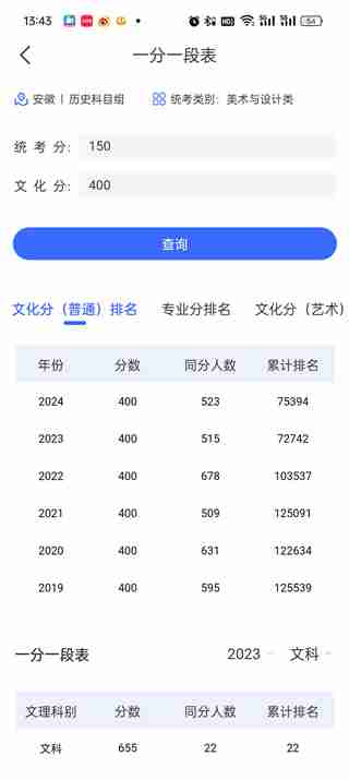 艺术升如何查一分一段表 艺术升查一分一段表的方法