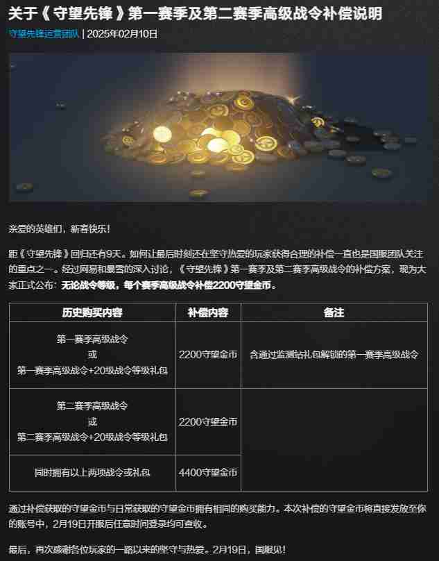 守望先锋第一二赛季战令补偿 守望先锋第一二赛季战令补偿哪些
