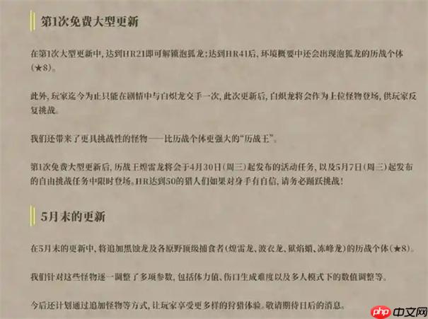 怪物猎人荒野中配什时候更新