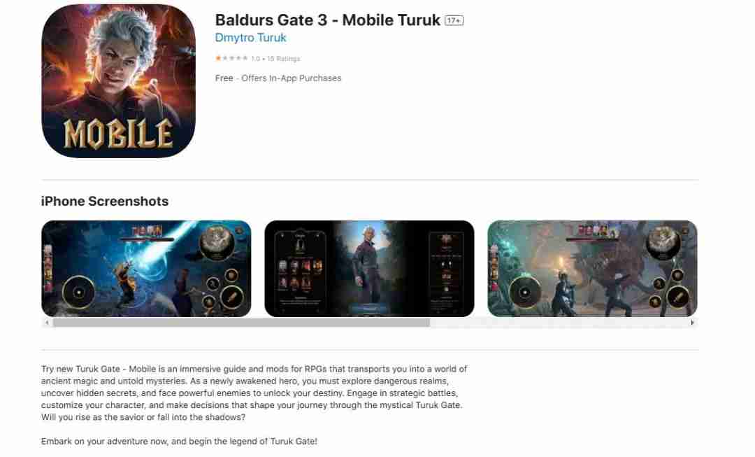 警惕假冒博德之门3移动版:苹果App Store上的骗局与风险