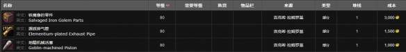 《魔兽世界》攻略——地精机械活塞价格一览