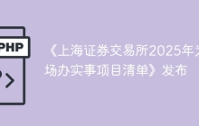 《上海证券交易所2025年为市场办实事项目清单》发布